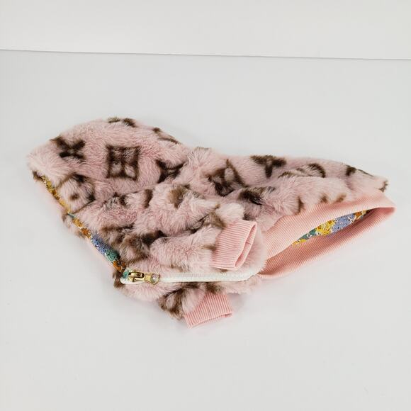 Tinoki Faux Fur XS Dog Cat Jacket Pink Brown Sweater Hoodie Reversible w/ Zipper - Picture 3 of 8